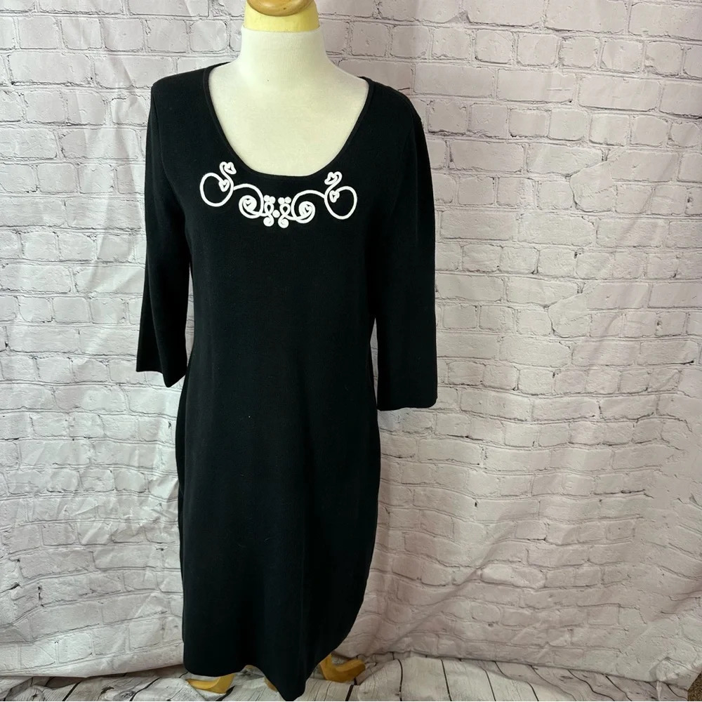 hanna anderson sweater sheath dress black white 100% cotton classic